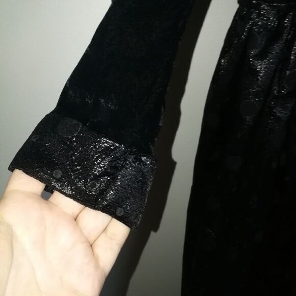 Vintage HOLT RENFREW 80 English Black Velvet & Silky Dots Cocktail Dress Medium - Picture 9 of 15